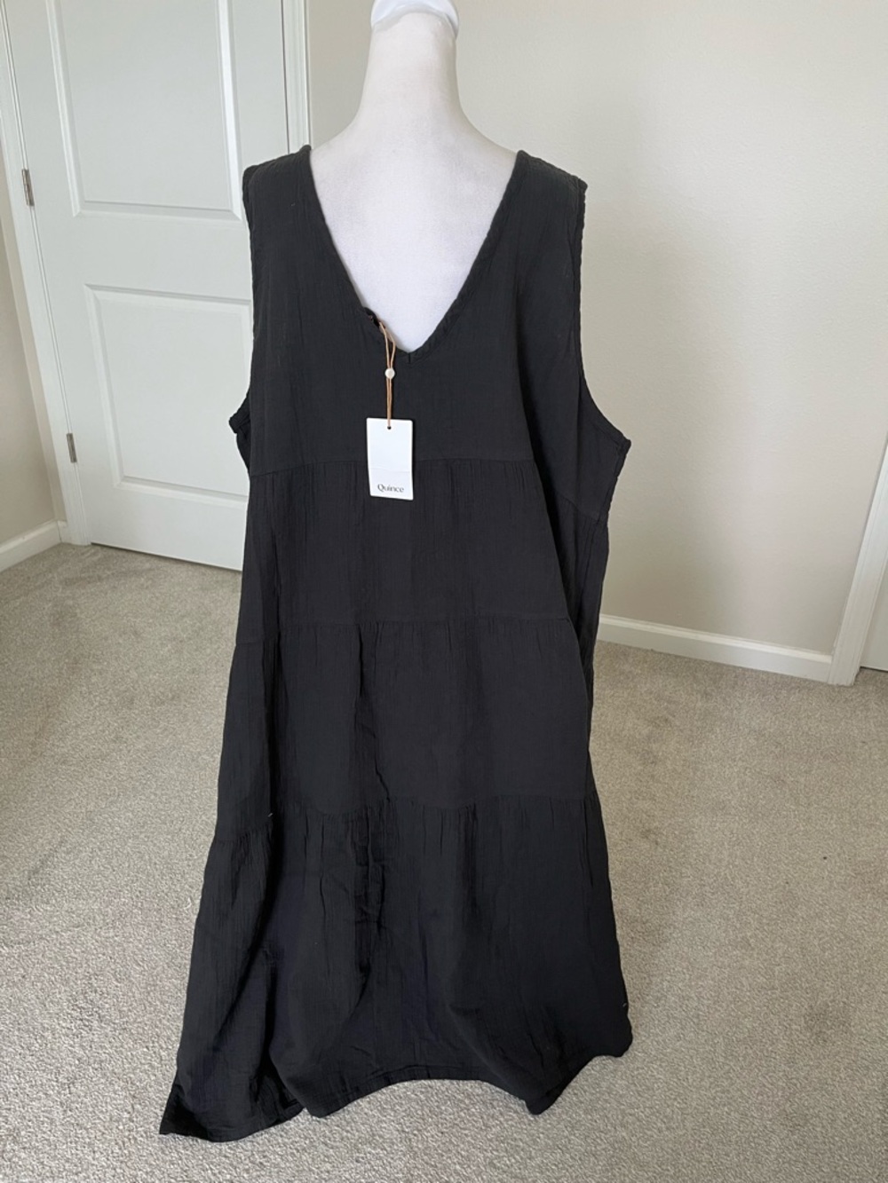 NWT Quince Organic Cotton Gauze Black V-Neck Tiered Maxi Dress Size 3X - Picture 7 of 13